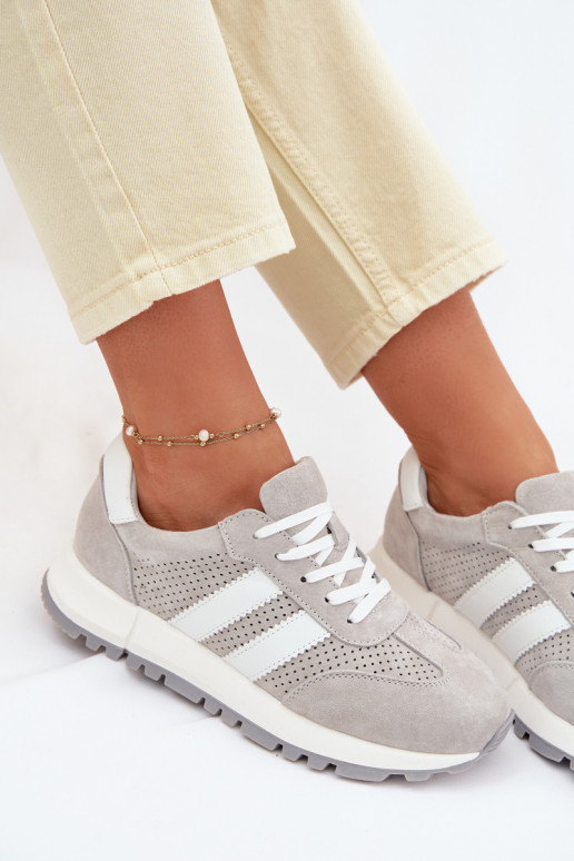 Damen Sneakerschuhe aus echtem Wildleder grau