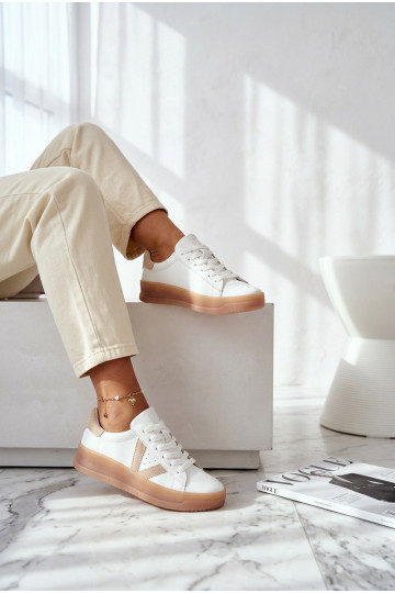 Damen Leder Sneakers mit Plateausohle Vinceza 79597 in weißer Farbe