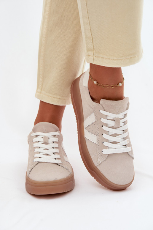 Damen-Sportschuhe aus echtem Wildleder mit Plateau Vinceza 79597 sandfarben