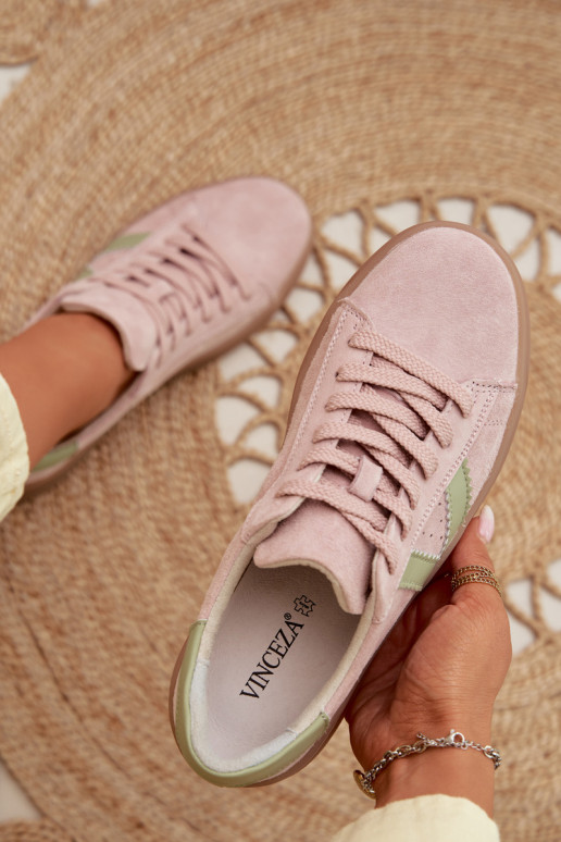 Damen-Sportschuhe aus echtem Wildleder mit Plateau Vinceza 79597 rosa