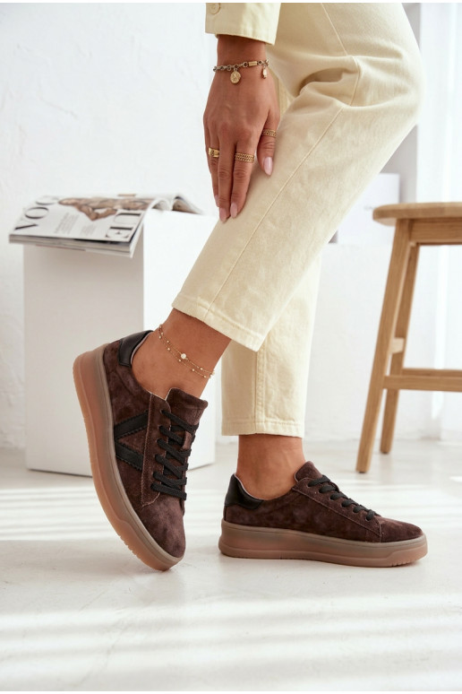 Damen-Sportschuhe aus echtem Wildleder mit Plateau Vinceza 79597 braun