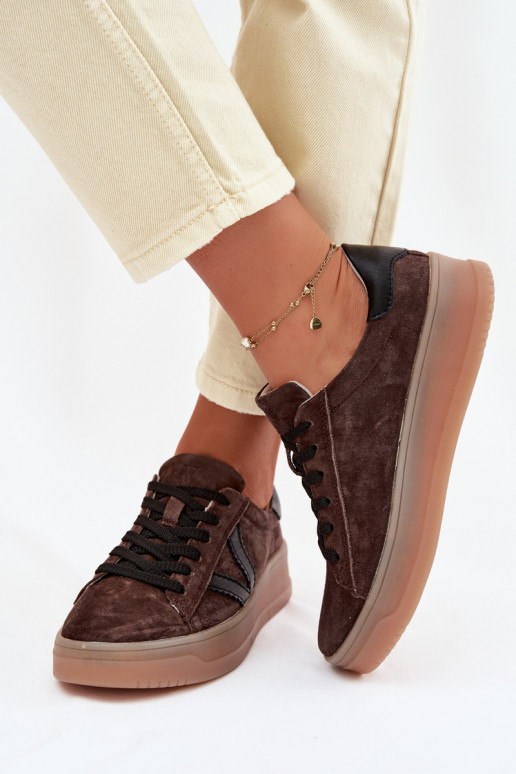 Damen-Sportschuhe aus echtem Wildleder mit Plateau Vinceza 79597 braun