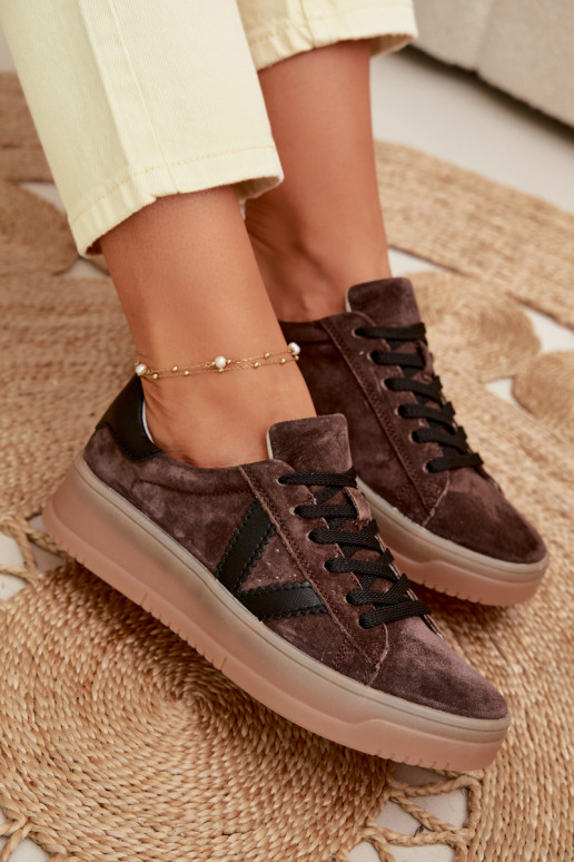 Damen-Sportschuhe aus echtem Wildleder mit Plateau Vinceza 79597 braun