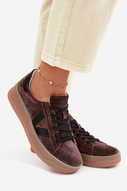 Damen-Sportschuhe aus echtem Wildleder mit Plateau Vinceza 79597 braun