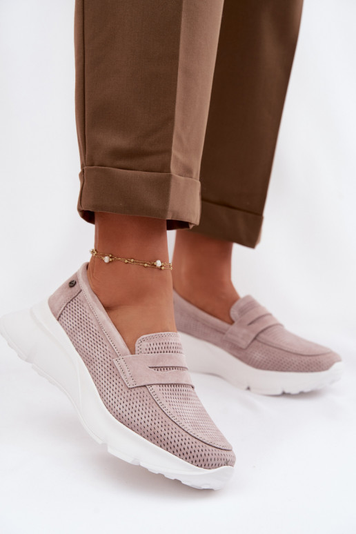 Damen-Mokassins aus echtem Wildleder mit Plateau Vinceza 79626 sandfarben