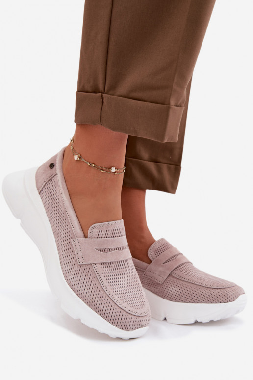 Damen-Mokassins aus echtem Wildleder mit Plateau Vinceza 79626 sandfarben