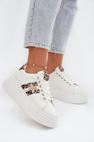 Damen Sportschuhe mit Plateau und Schnalle weiß mit Leopardenmuster Palvessa 2