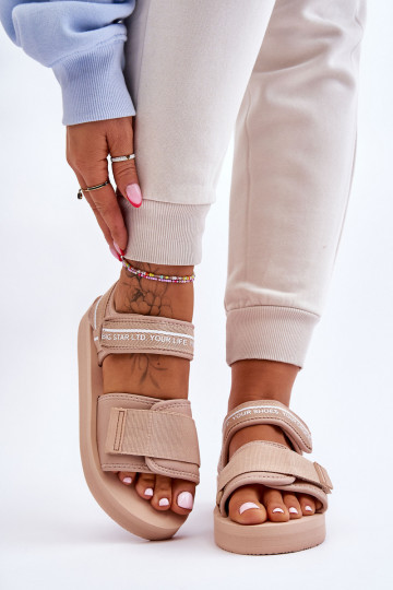 Damensandalen mit Klebeverschlüssen Big Star LL274787 Beige 2