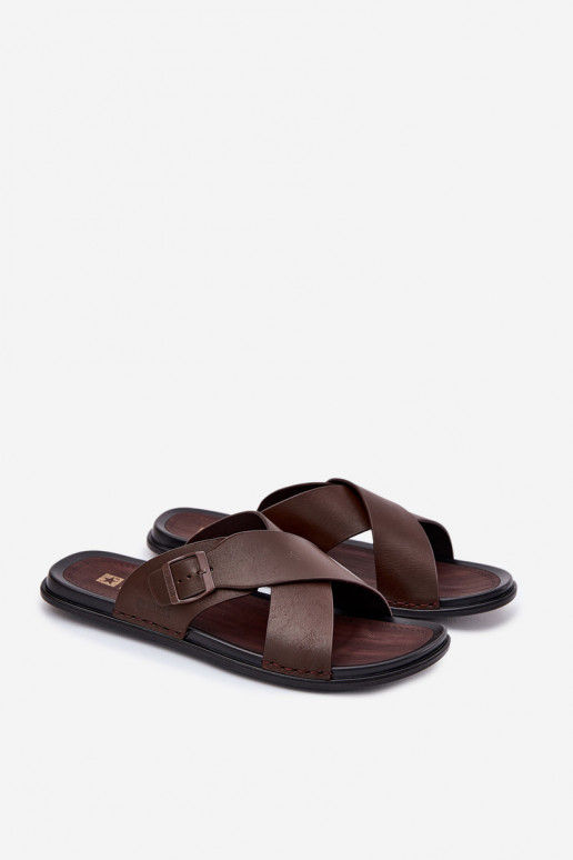 Lederhausschuhe für Männer mit Schnallen Big Star RR174077 braune Farbe