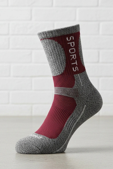 Graue warme Socken mit burgunder Akzent Siera