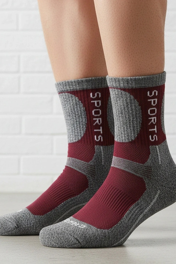 Graue warme Socken mit burgunder Akzent Siera 2