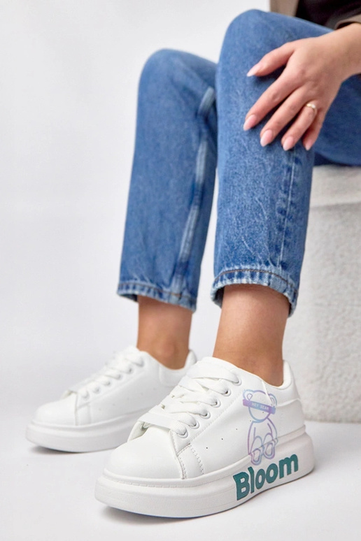 Weiße Sneakers mit Platform und Bären...