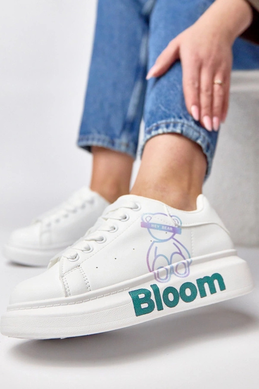 Weiße Sneakers mit Platform und Bären...