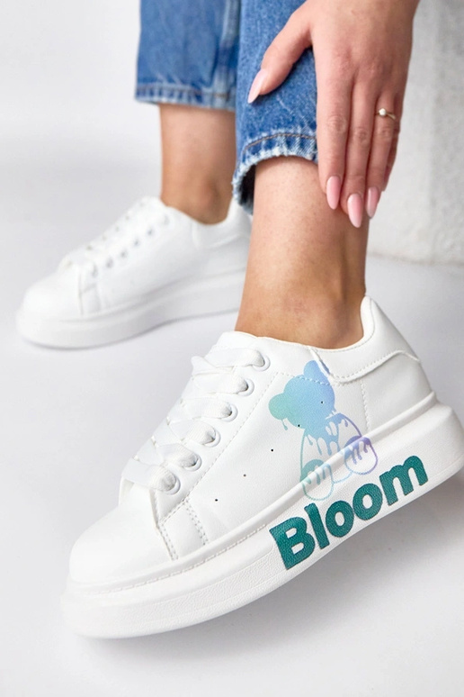 Weiße Sneakers mit Platform und Bären...