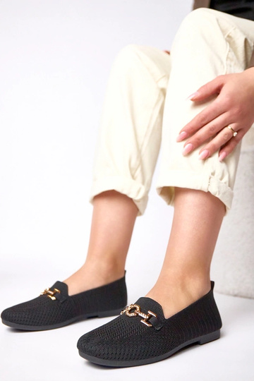 Schwarze Stoffmokassins mit...