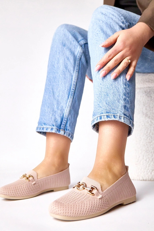 Rosa Stoffmokassins mit goldener...