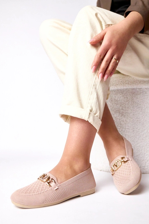 Rosa Stoffmokassins mit goldener...