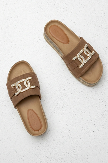 Braune Plattformslipper mit...