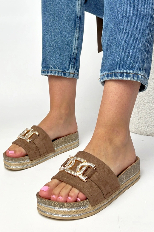 Braune Plattformslipper mit...