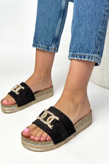 Schwarze Plattformslipper mit glitzernden Verzierungen Faustine 2