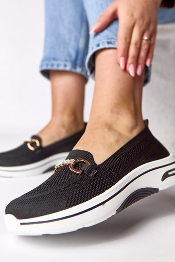 Schwarze textile Slip-On Sneakers mit Zirkonia Gisele