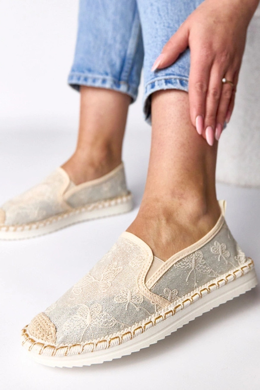Sandfarbene Espadrilles mit Glitzer...