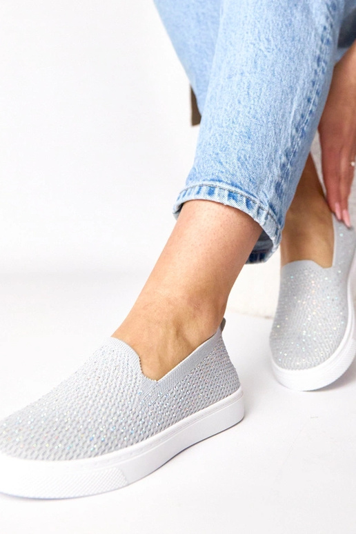 Graue textile Slip-On Sneakers mit...