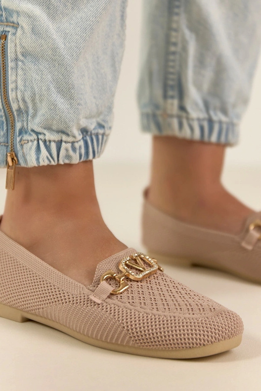 Rosafarbene textile Mokassins mit...