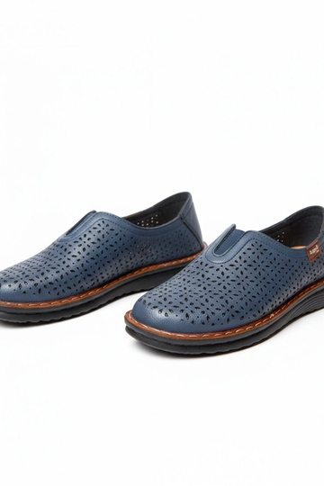 Dunkelblaue durchbrochene Halbschuhe Rosa
