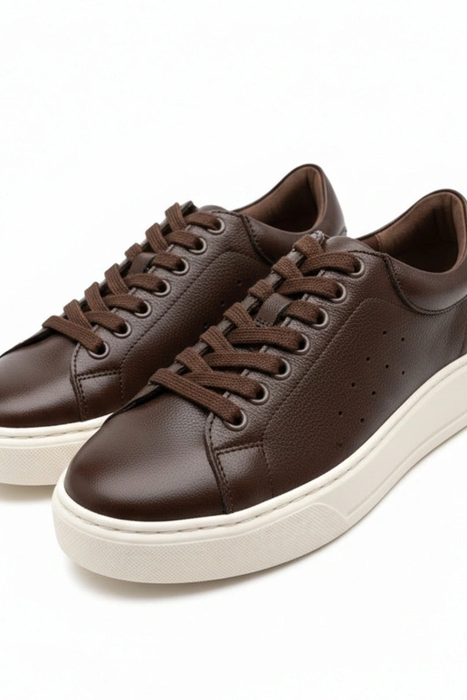 Braune Leder-Sneaker mit Plateau Cambell