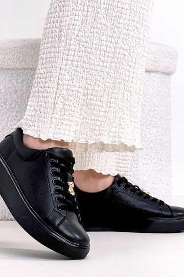 Schwarze Leder-Sneaker mit...