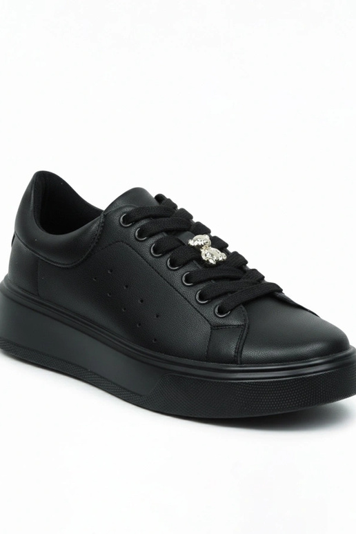 Schwarze Leder-Sneaker mit Plateau...