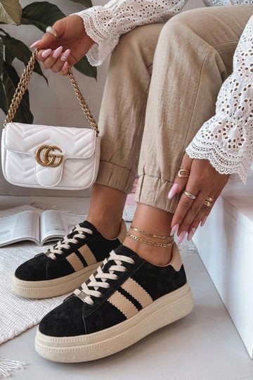 Schwarze Leder-Sneaker mit Plateau Filippo