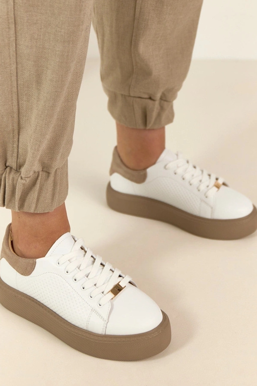 Weiße Leder-Sneaker mit Plateau Filippo