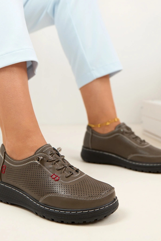 Graue Lochmuster Halbschuhe Solenne