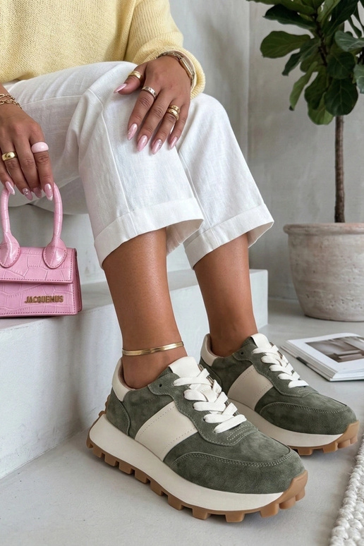 Grüne Leder-Schuhe mit Plateau Filippo