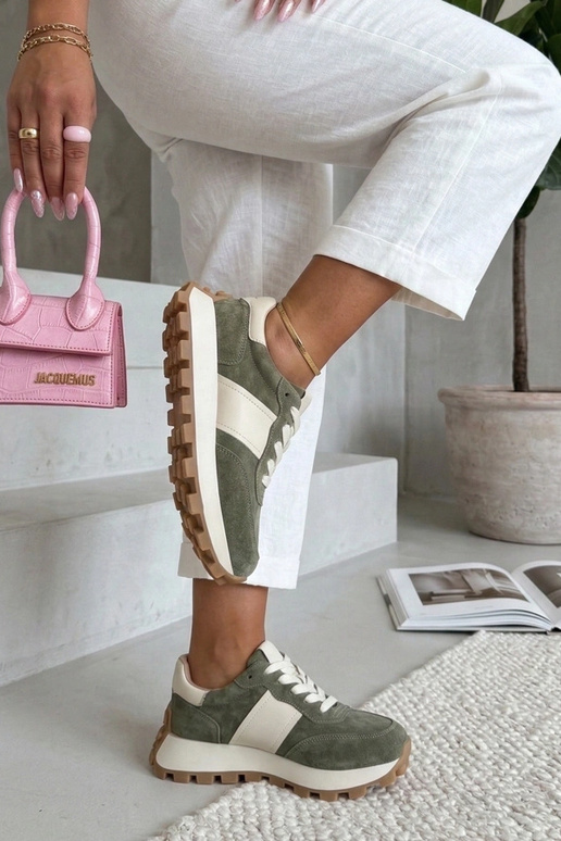 Grüne Leder-Schuhe mit Plateau Filippo