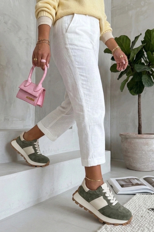 Grüne Leder-Schuhe mit Plateau Filippo