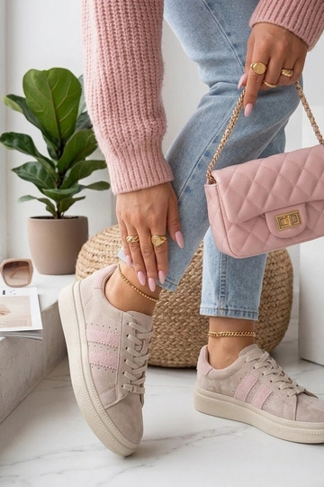 Beige Leder-Schuhe mit Plateau Filippo
