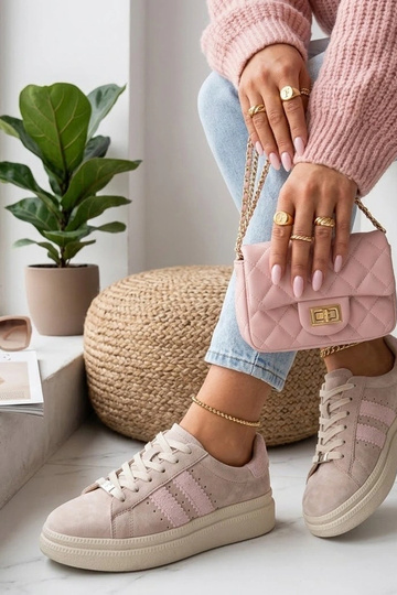 Beige Leder-Schuhe mit Plateau Filippo 2