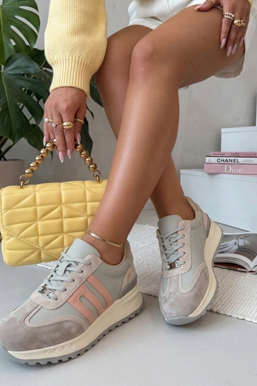 Graue Leder-Schuhe mit Plateau Filippo