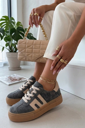 Graue Leder-Schuhe mit Plateau Filippo 2