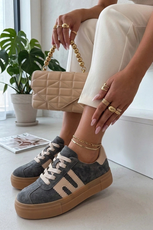 Graue Leder-Schuhe mit Plateau Filippo