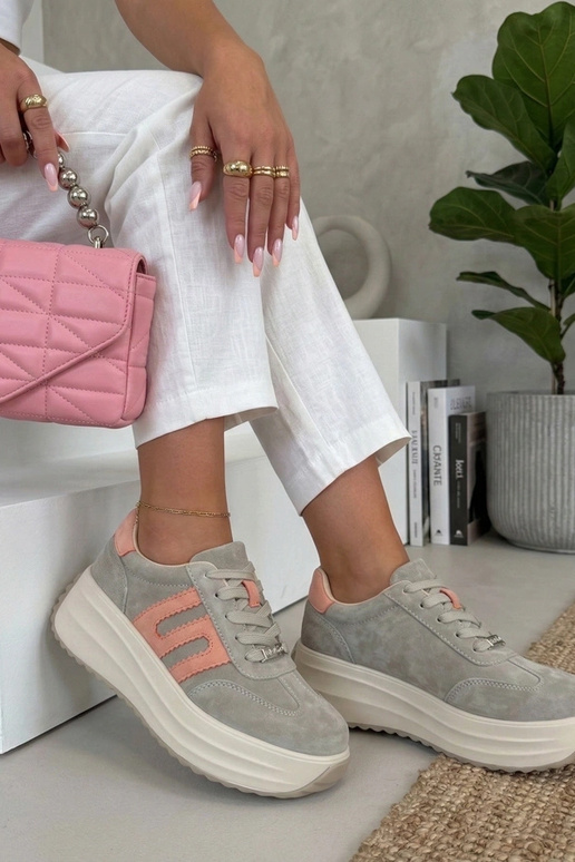 Graue Leder-Schuhe mit Plateau Filippo