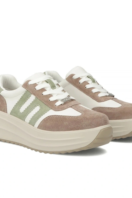 Beige Leder-Schuhe mit Plateau Filippo