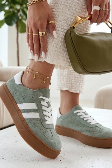 Grüne Leder Sneakers mit Plattform Cambell
