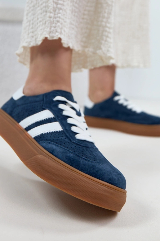 Dunkelblaue Leder Sneakers mit...