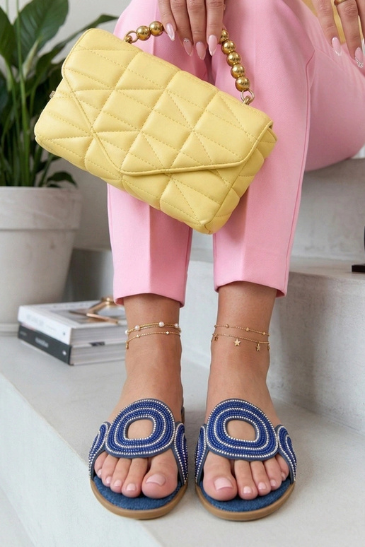 Dunkelblaue Clogs mit Strasssteinen Olivia