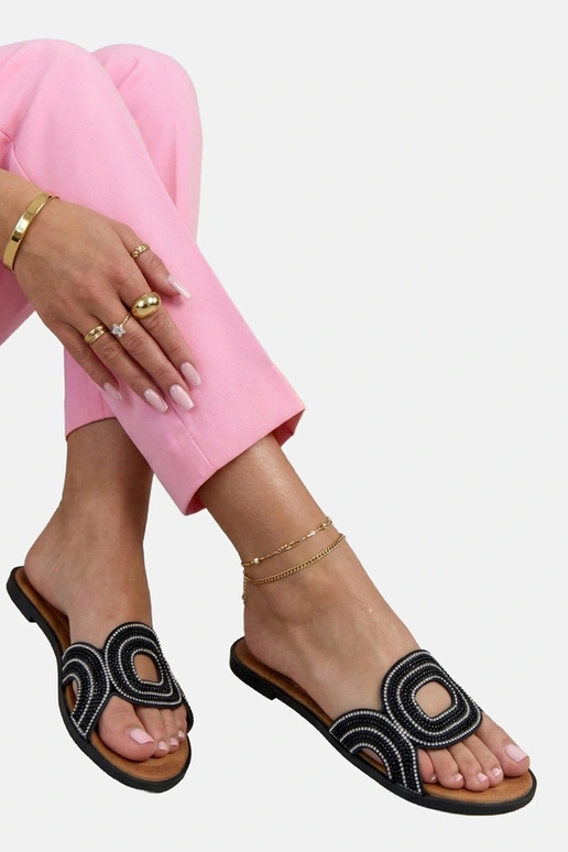 Schwarze Clogs mit Strasssteinen Olivia
