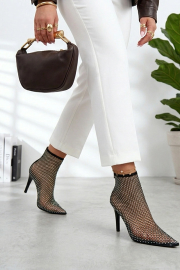 Schwarze Netzschuhe mit Absatz und Zirkonia Harper 2